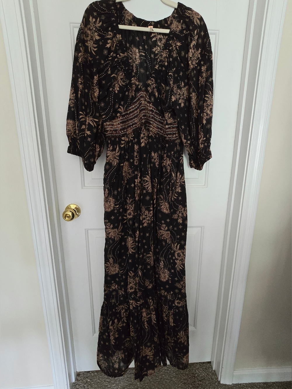 Free People Golden Hour Black Floral Smocked-Waist Maxi Dress - Picture 2 of 7